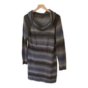 AB Studio Sweater Dress Cowl‎ Neck Striped Tunic Long Sleeve Gray Blue L